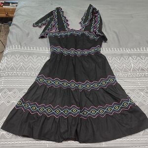 Celia B Umi Short Dress In Black With Scallop And Embroidery Details Size Small